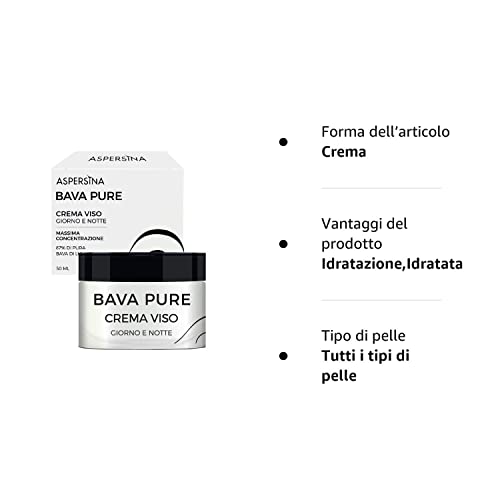 Novità 2021 - Aspersina Bava Pure - Crema Viso Giorno e Notte - Massima concentrazione 87% di Pura Bava di Lumaca - 50 ml.