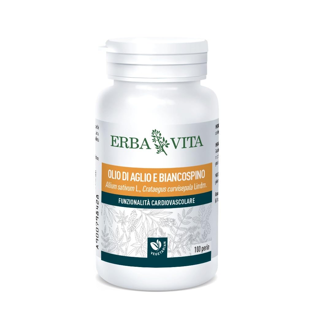 Erba Vita Integratore alimentare di olio di Aglio, olio di Biancospino e olio di Olivo - 100 Perle