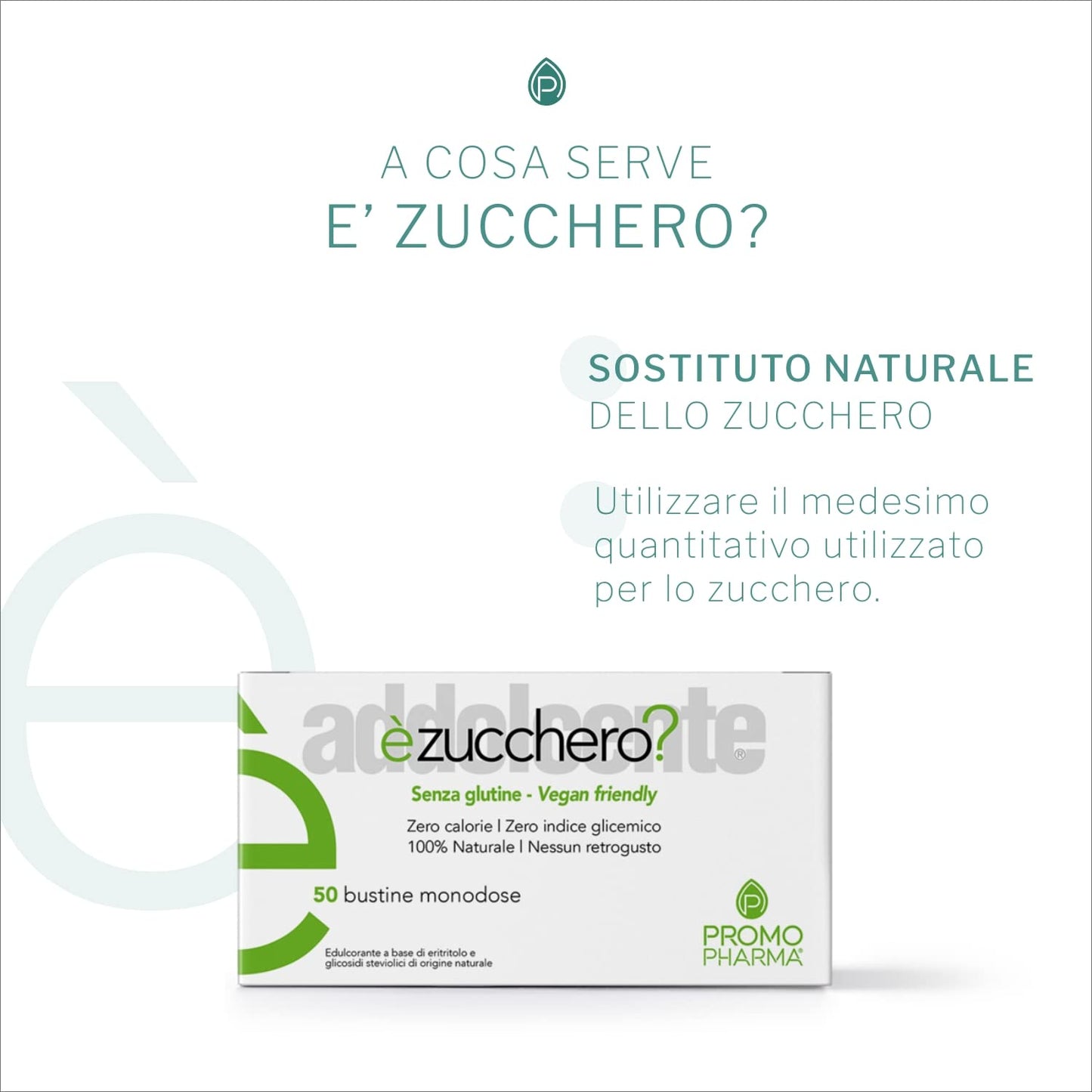 PromoPharma èZucchero? - Dolcificante - Eritritolo, Sostituto Naturale dello Zucchero - 50 stick pack da 3 g