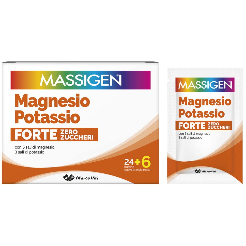 Massigen Magnesio e Potassio Forte Zero Zuccheri 24+6 Bustine Omaggio