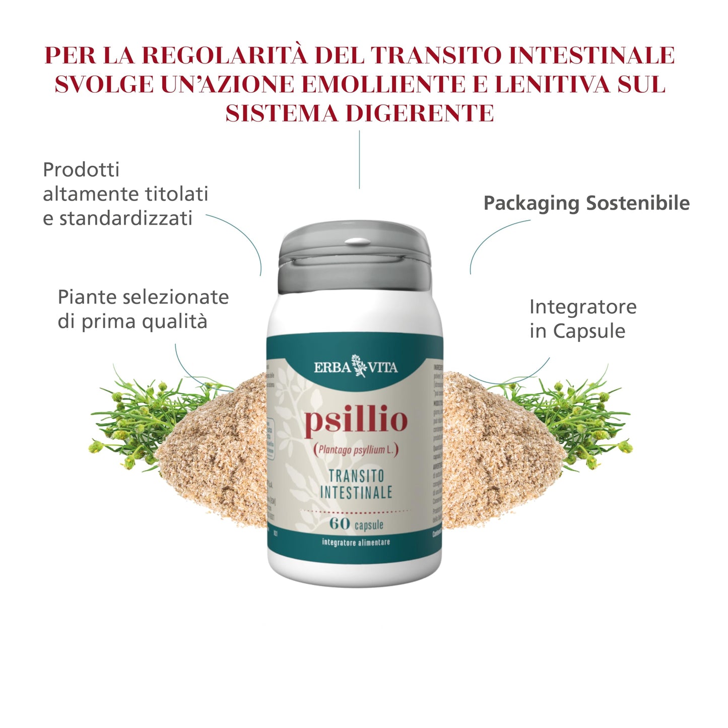 ERBA VITA Integratore Alimentare Di Psillio - 60 Capsule