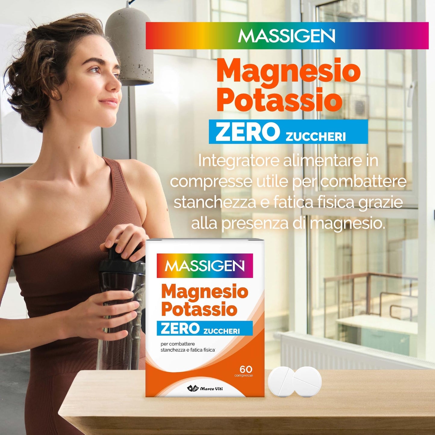 Massigen - Magnesio e Potassio Senza Zucchero, 60 Capsule, Integratore per Equilibrio Elettrolitico, Combatte Stanchezza e Fatica Fisica
