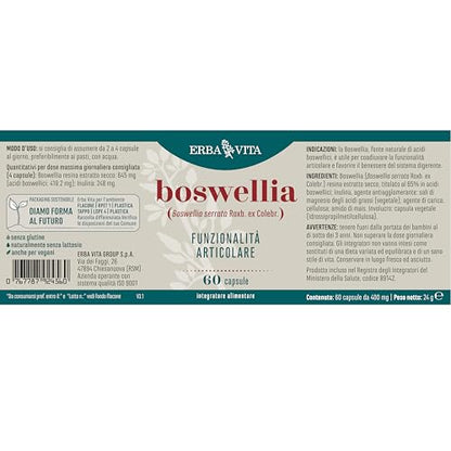 ERBA VITA Integratore Alimentare di Boswellia- 60 Capsule - Favorisce la funzionalità articolare e il benessere del sistrema digerente, 60 unità, 1