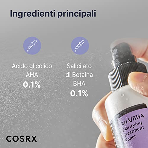 COSRX AHA/BHA Clarifying Treatment Toner | AHA/BHA Chiarificatore Trattamento Tonico spray esfoliante viso per punti bianchi, pori e pelle irregolare, 5.07 fl.oz / 150ml