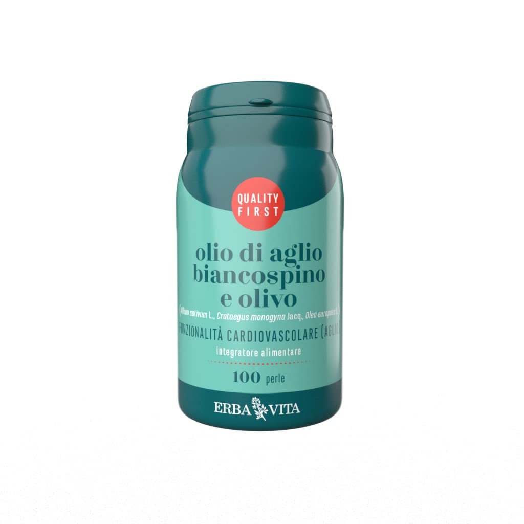 Erba Vita Integratore alimentare di olio di Aglio, olio di Biancospino e olio di Olivo - 100 Perle