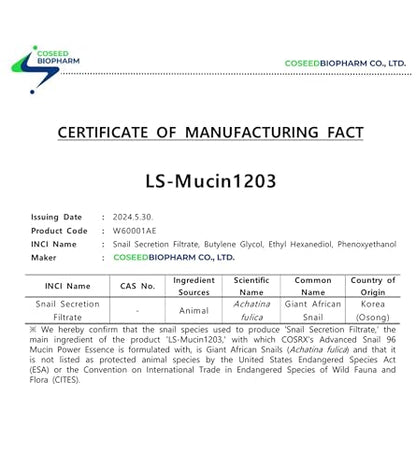 COSRX Essenza di bava di lumaca 96 100ml, 96,3% di filtro di secrezione di lumaca, ringiovanisce la pelle da secchezza e invecchiamento, assorbe rapidamente nella pelle, Ipoallergenico