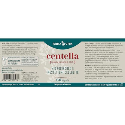ERBA VITA Integratore Alimentare di Centella - 60 Capsule - Favorisce il microcircolo e contrasta gli inestetismi della cellulite