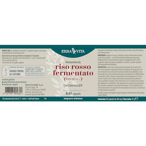 ERBA VITA Integratore Alimentare di Riso rosso fermentato - 60 Capsule - Favorisce normali livelli di colesterolo nel sangue