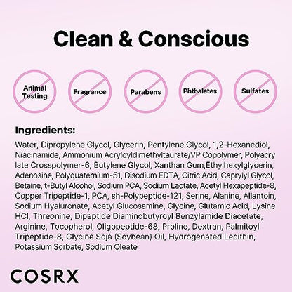 COSRX 6X Peptide Collagen Booster Toner Serum 150mL/5.07 Fl.Oz, Essenza viso potenziatrice del rinnovamento cutaneo, Niacinamide e Acido Ialuronico per tutti i tipi di pelle, skincare coreana