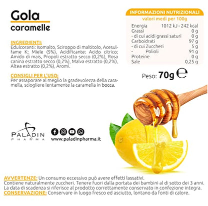 Sanavita Gola Limone Miele Caramelle con Propoli, Malva, Altea e Rosa Canina - 24 caramelle per confezione