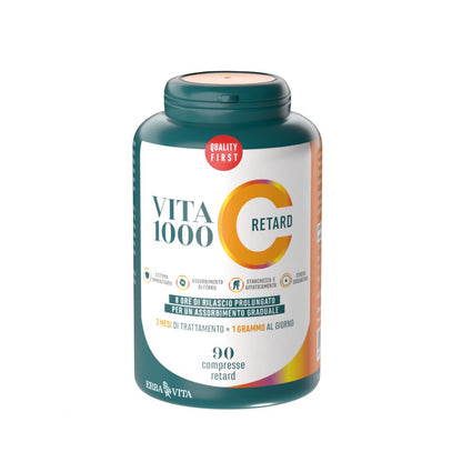 ERBA VITA VitaC 1000 Retard - 90 Compresse Vitamina C - Integratore alimentare a base di vitamina C a rilascio prolungato di 8 ore per un assorbimento graduale