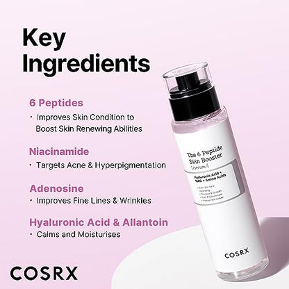 COSRX 6X Peptide Collagen Booster Toner Serum 150mL/5.07 Fl.Oz, Essenza viso potenziatrice del rinnovamento cutaneo, Niacinamide e Acido Ialuronico per tutti i tipi di pelle, skincare coreana