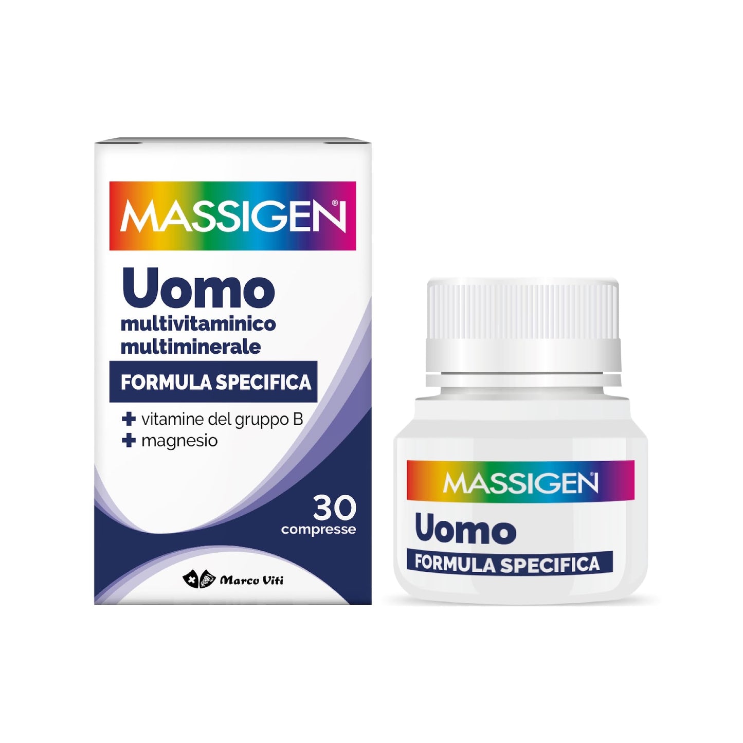 Massigen - Uomo, Formula Specifica, Integratore Multivitaminico e Multiminerale per Vitalità Maschile, Sostiene il Sistema Immunitario, con Magnesio e Zinco, 30 Compresse