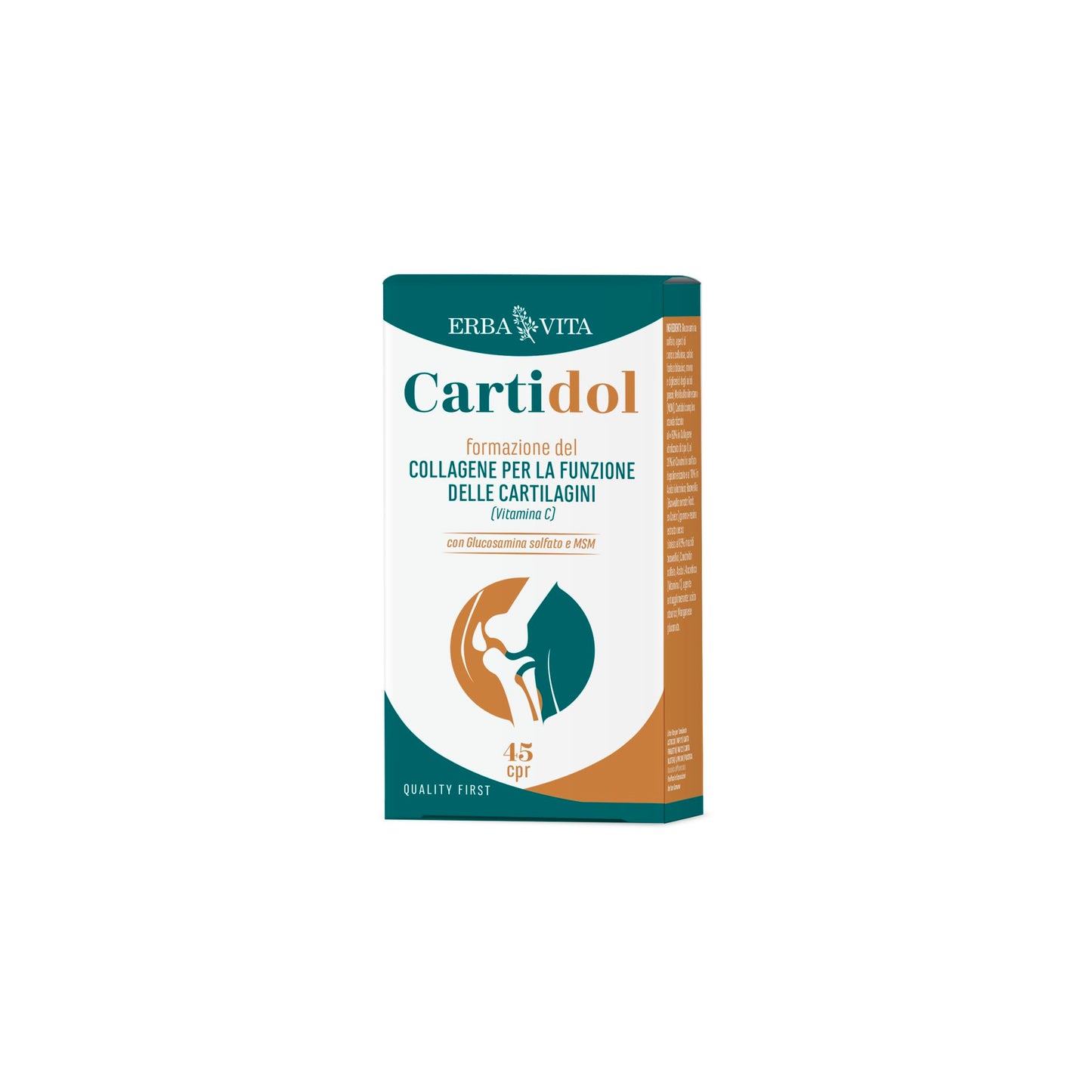 ERBA VITA Cartidol 45 Compresse integratore alimentare a base di Glucosamina, MSM, Condroitin solfato, Collagene idrolizzato di tipo II e Acido ialuronico