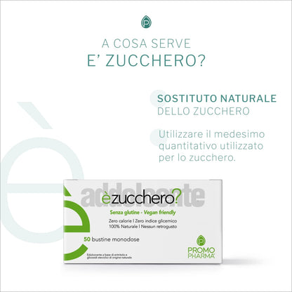PromoPharma èZucchero? - Dolcificante - Eritritolo, Sostituto Naturale dello Zucchero - 50 stick pack da 3 g