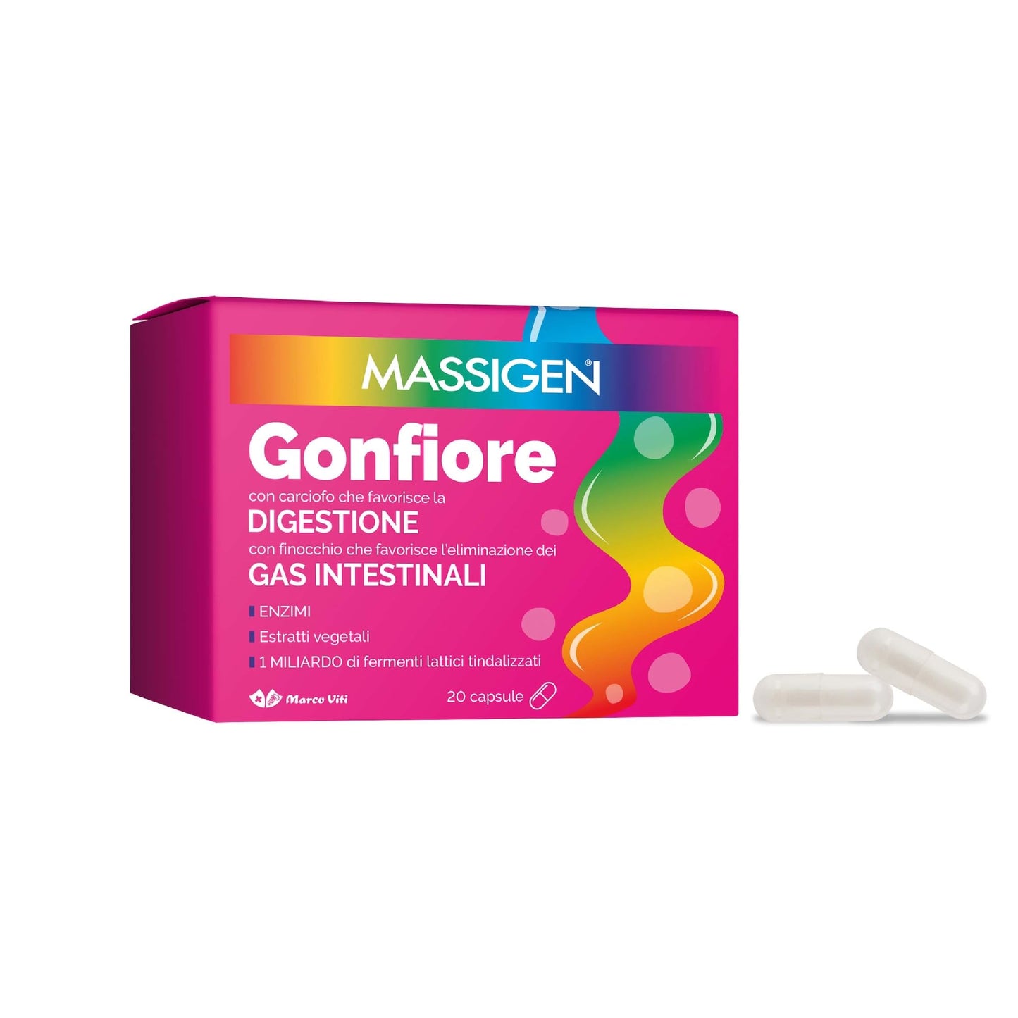 Massigen gonfiore integratore alimentare favorisce la digestione x20 capsule