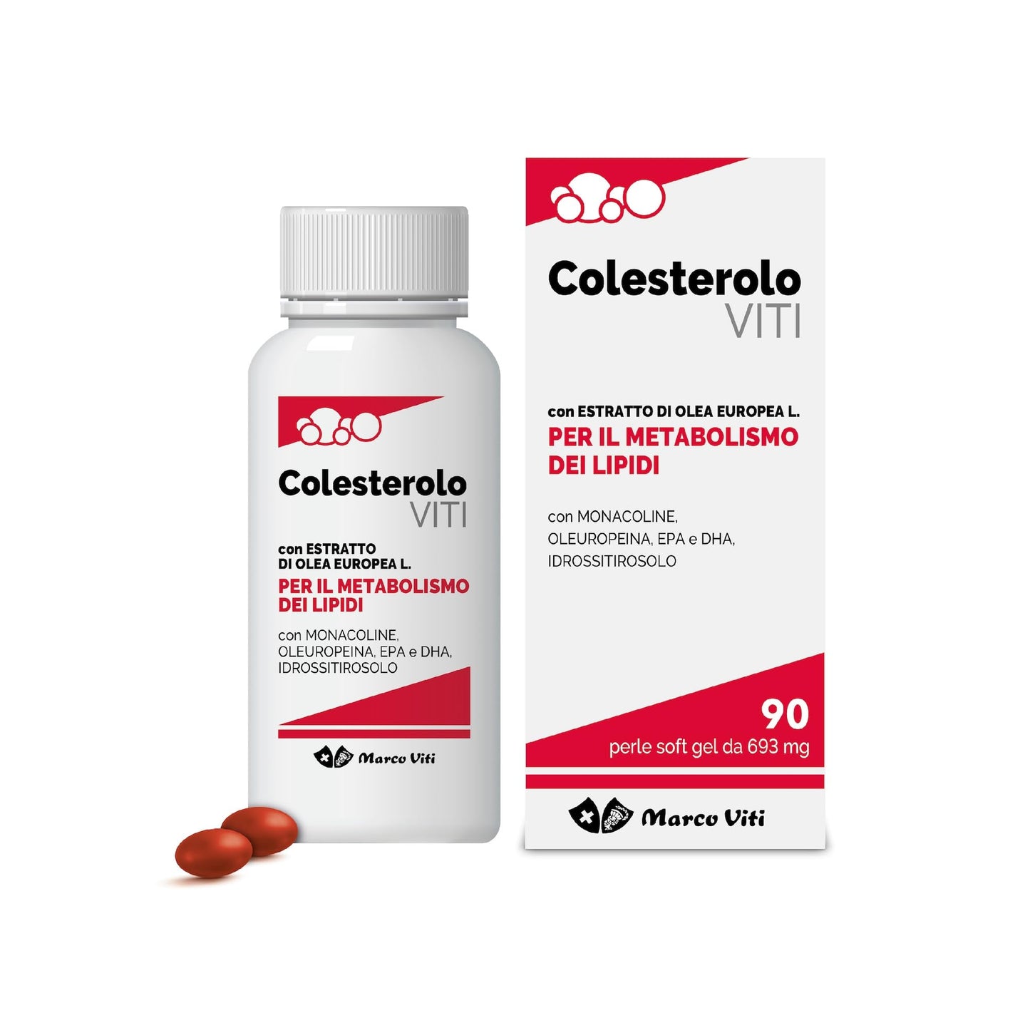 Colesterolo Viti, Integratore per il Metabolismo dei Lipidi, con Estratto di Olivo e Polifenoli, 90 Perle Soft Gel da 680 mg, Senza Glutine