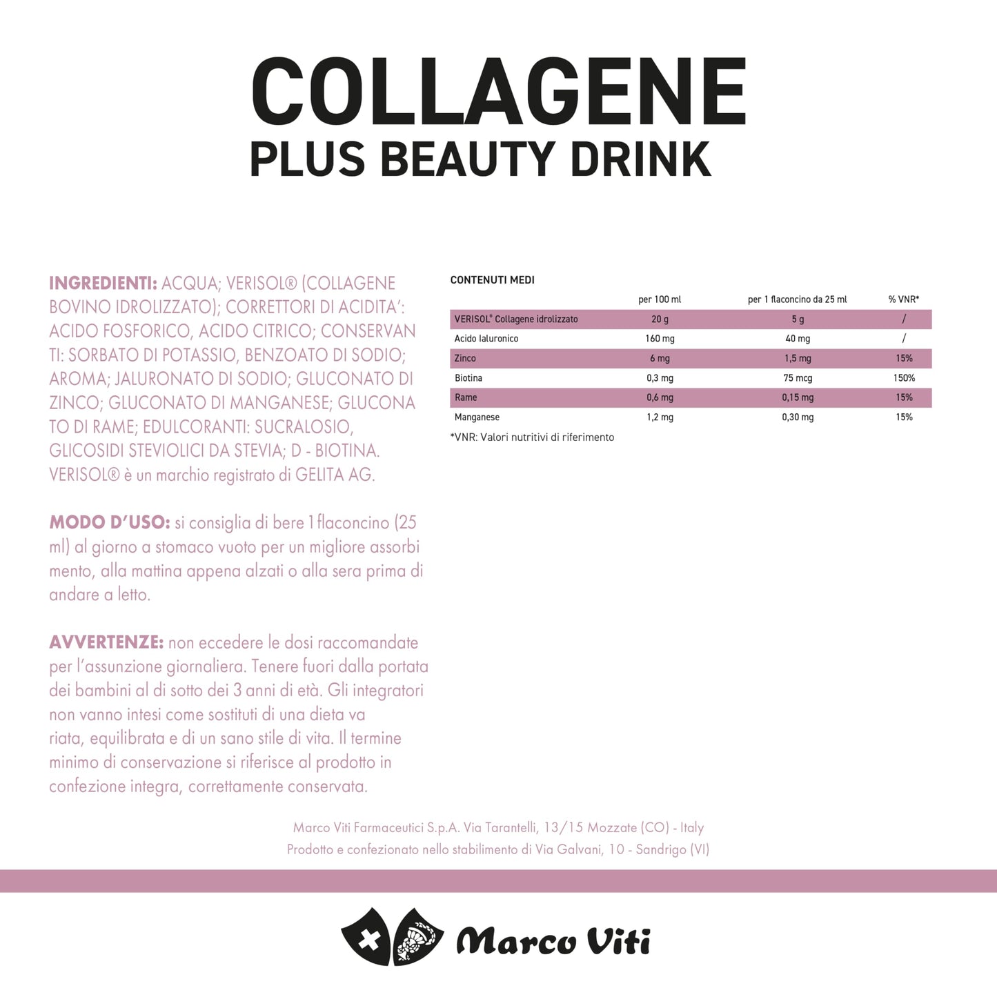 Dr. Viti Milano 1933 - Collagene Beauty Drink Plus, Integratore con Collagene e Acido Ialuronico, Per Idratare e Ricompattare la Pelle, 10 Flaconcini da 25 ml