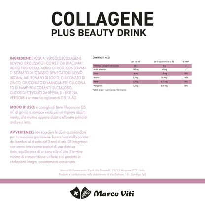Dr. Viti Milano 1933 - Collagene Beauty Drink Plus, Integratore con Collagene e Acido Ialuronico, Per Idratare e Ricompattare la Pelle, 10 Flaconcini da 25 ml