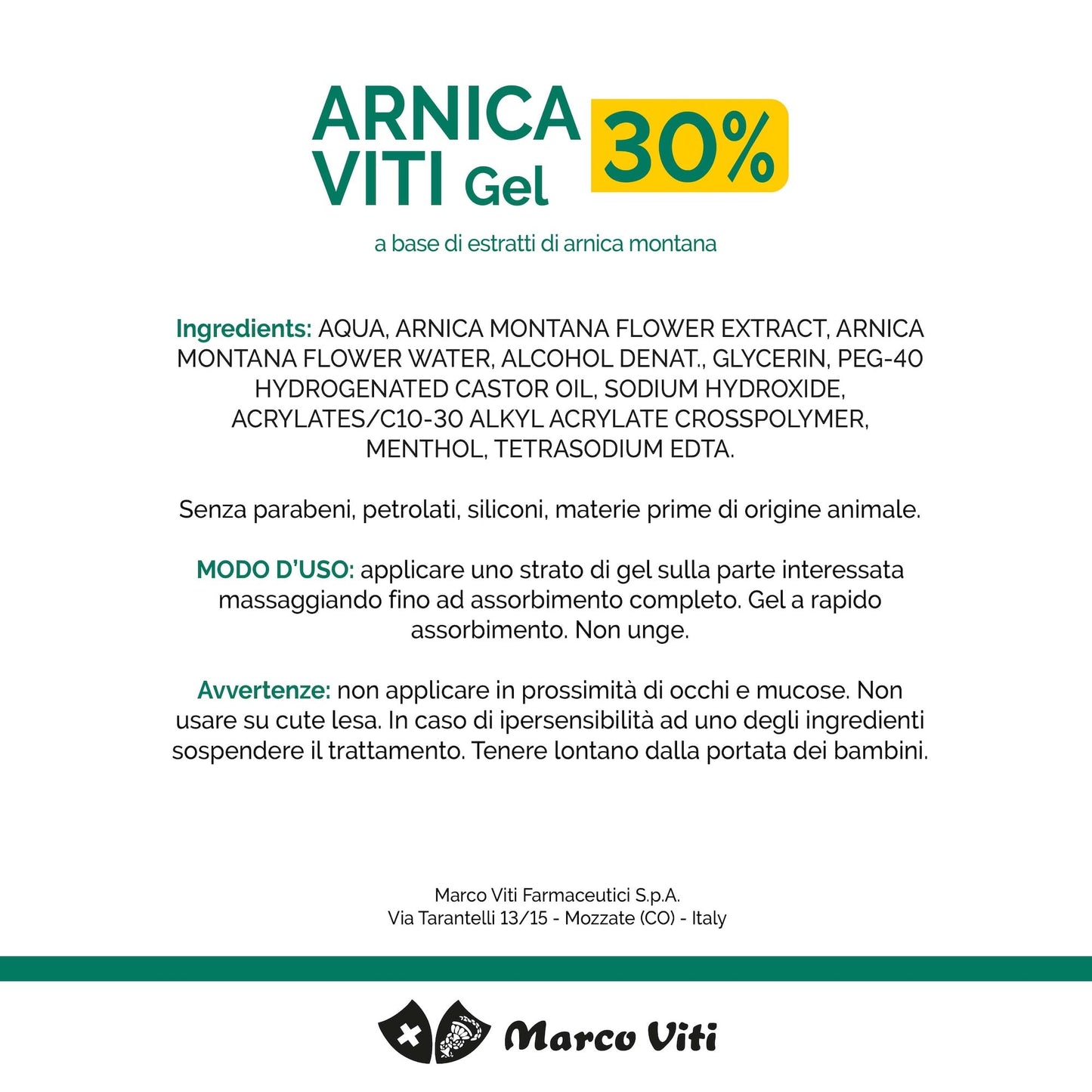 Arnica Viti - Gel Forte, 100 ml, Lenitivo con Arnica Montana al 30%, Sollievo Rapido per Dolori Muscolari e Articolari, Senza Parabeni
