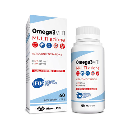 Omega3 Multi Azione, Integratore di Acidi Grassi Essenziali per Salute Cardiovascolare e Benessere Cardiovascolare e Cerebrale, 60 Perle Softgel da 1.4 g.
