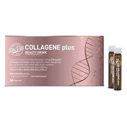Dr. Viti Milano 1933 - Collagene Beauty Drink Plus, Integratore con Collagene e Acido Ialuronico, Per Idratare e Ricompattare la Pelle, 10 Flaconcini da 25 ml