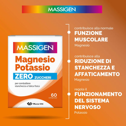 Massigen - Magnesio e Potassio Senza Zucchero, 60 Capsule, Integratore per Equilibrio Elettrolitico, Combatte Stanchezza e Fatica Fisica
