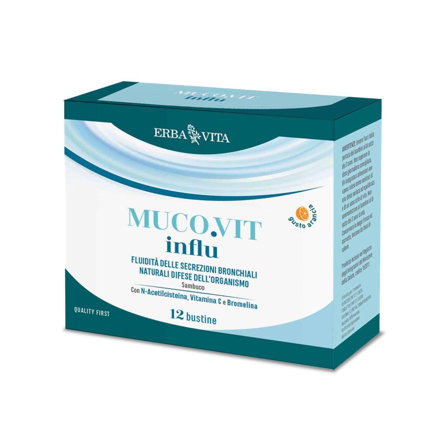 ERBA VITA Muco.vit Influ integratore alimentare in pratiche bustine solubili a base di N-Acetilcisteina e Bromelina da Ananas, specialmente indicato nel periodo invernale - 12 bustine