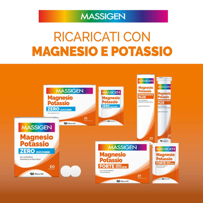 Massigen - Magnesio e Potassio Senza Zucchero, 60 Capsule, Integratore per Equilibrio Elettrolitico, Combatte Stanchezza e Fatica Fisica