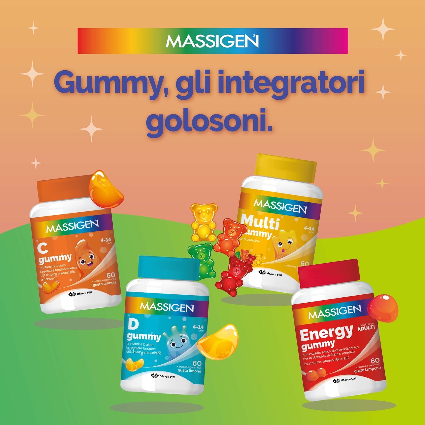 Massigen - Sonno Gummy, Integratore Alimentare con Melatonina e Estratti Naturali, Vitamine Gommose, Gusto Mirtillo, 60 Caramelle da 3,3 g, Per Rilassamento e Sonno