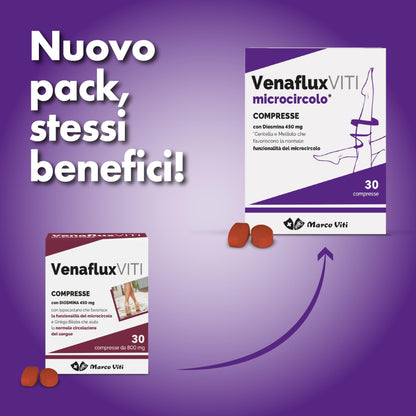 Venaflux Viti - Compresse, Integratore per la Circolazione, con Diosmina, Allevia i Fastidi Circolatori, Ippocastano e Centella, 30 Compresse da 80 mg