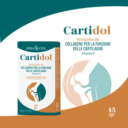 ERBA VITA Cartidol 45 Compresse integratore alimentare a base di Glucosamina, MSM, Condroitin solfato, Collagene idrolizzato di tipo II e Acido ialuronico