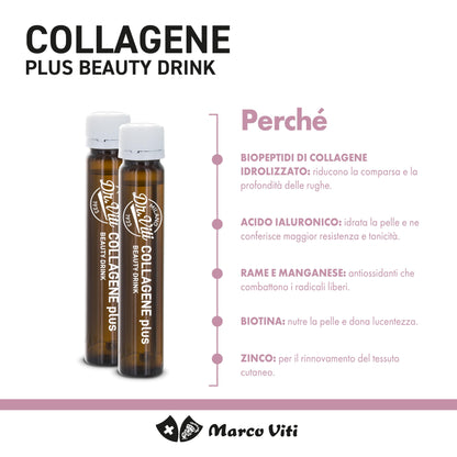 Dr. Viti Milano 1933 - Collagene Beauty Drink Plus, Integratore con Collagene e Acido Ialuronico, Per Idratare e Ricompattare la Pelle, 10 Flaconcini da 25 ml
