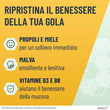 NEOBOROCILLINA Propolmielee, Integratore Alimentare per il benessere della Gola, 16 Pastiglie, Gusto Limone e Miele