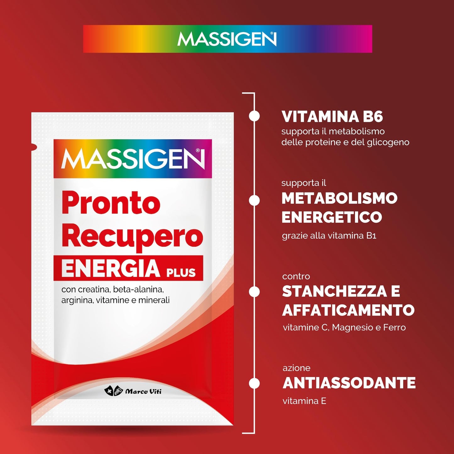 Massigen - Pronto Recupero Energia Plus, Integratore Tonico Energetico con Creatina, Arginina, Beta-Alanina, Vitamine e Minerali, 24 Bustine da 8 g, Gusto Arancia Rossa