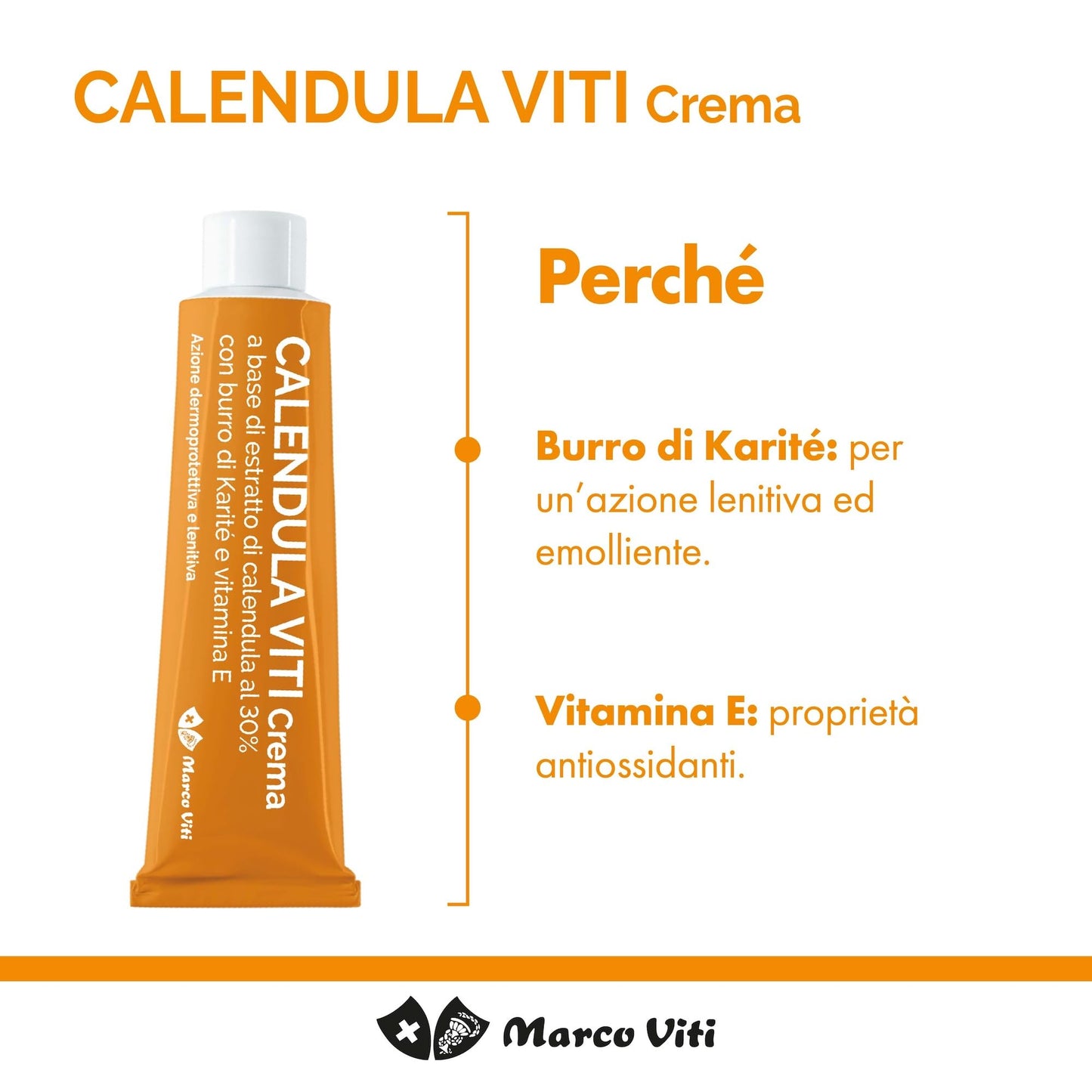 Calendula Viti - Crema Lenitiva, con Estratto di Calendula al 30% e Burro di Karité, Idrata e Protegge, Senza Coloranti, Ideale per Pelli Sensibili, Tubo da 100 ml