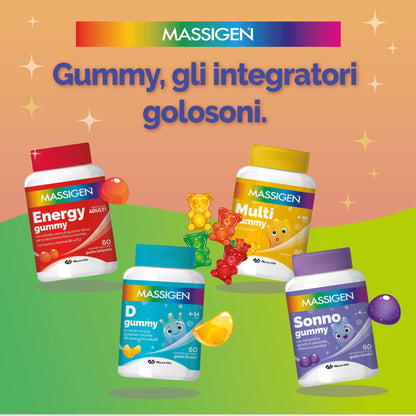 Massigen - C Gummy, 60 Caramelle da 3,3 g, Integratore Alimentare con Vitamina C, Vitamine Gommose per Bambini 4-14 Anni, Gusto Arancia, Ideale per Sistema Immunitario e Nervoso