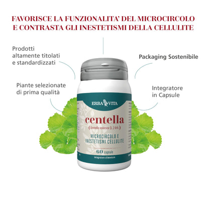 ERBA VITA Integratore Alimentare di Centella - 60 Capsule - Favorisce il microcircolo e contrasta gli inestetismi della cellulite