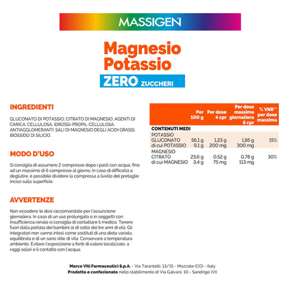 Massigen - Magnesio e Potassio Senza Zucchero, 60 Capsule, Integratore per Equilibrio Elettrolitico, Combatte Stanchezza e Fatica Fisica