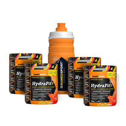 NAMEDSPORT Hydrafit> + Sportbottle, Mix di Magnesio, Potassio e Vitamine, Ideale per la Preparazione di Bevande Isotoniche, Utile per Reintegrare Liquidi nello Sport, Brand of Italy