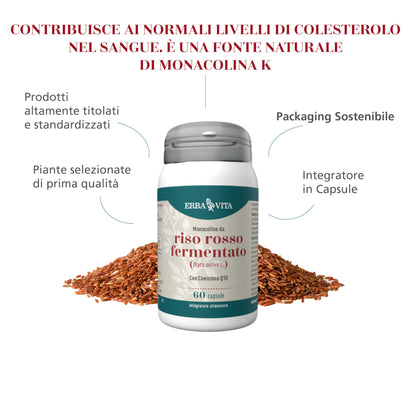 ERBA VITA Integratore Alimentare di Riso rosso fermentato - 60 Capsule - Favorisce normali livelli di colesterolo nel sangue