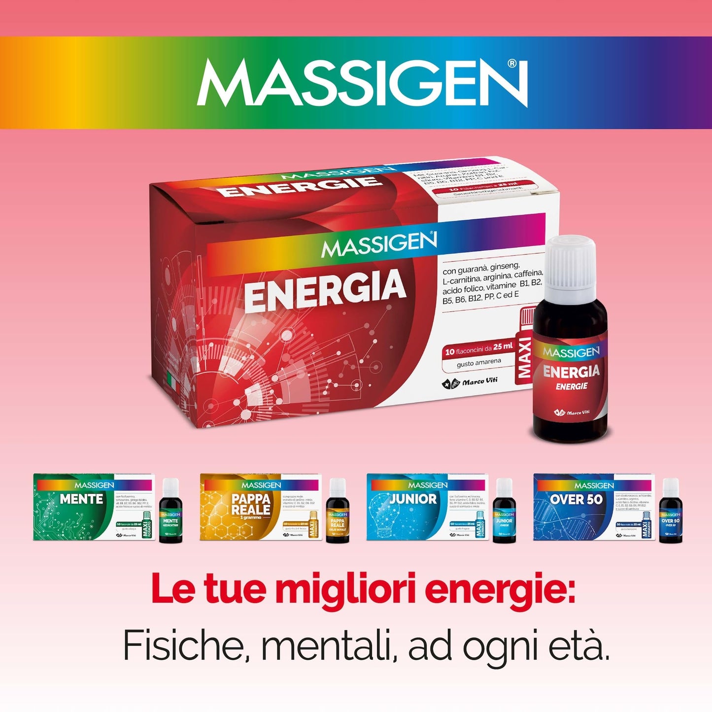 Massigen - Pappa Reale Tonico Naturale, Integratore Energetico, Azione Ricostituente e Antiossidante, con Miele e Pappa Reale, 10 Flaconcini da 25 ml