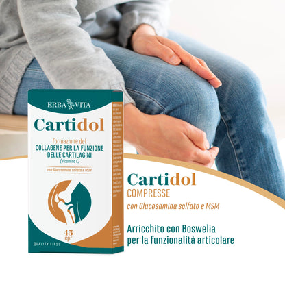 ERBA VITA Cartidol 45 Compresse integratore alimentare a base di Glucosamina, MSM, Condroitin solfato, Collagene idrolizzato di tipo II e Acido ialuronico