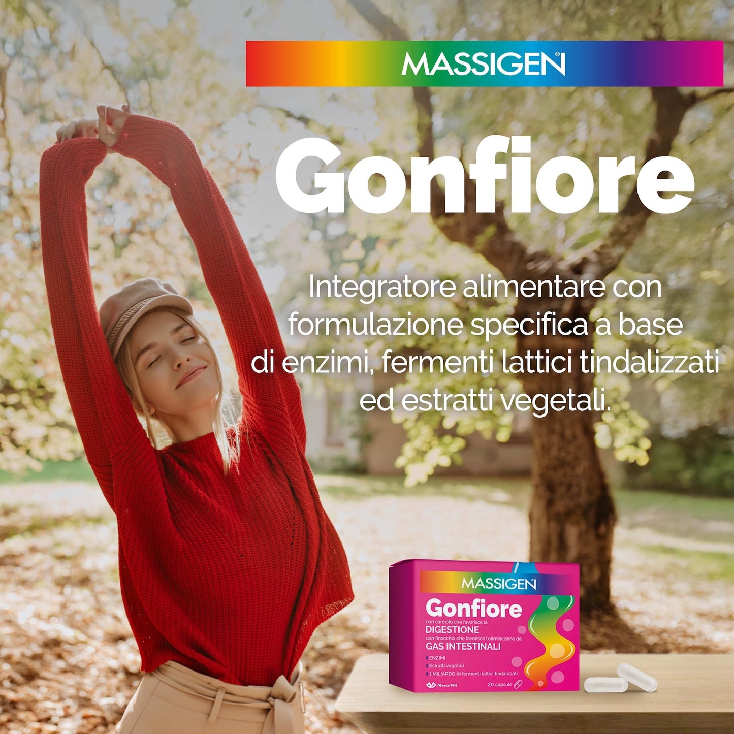 Massigen gonfiore integratore alimentare favorisce la digestione x20 capsule