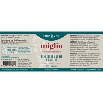 ERBA VITA Integratore Alimentare di Miglio - 60 Capsule - Formula potenziata utile per capelli e unghie