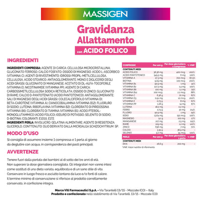 Massigen DailyVit+ - Multivitaminico, Gravidanza e Allattamento, Senza Glutine, In grado di Favorire lo Sviluppo fisiologico Cerebrale e degli Occhi del Feto, 30 Compresse da 11 g + 30 Perle da 700 mg