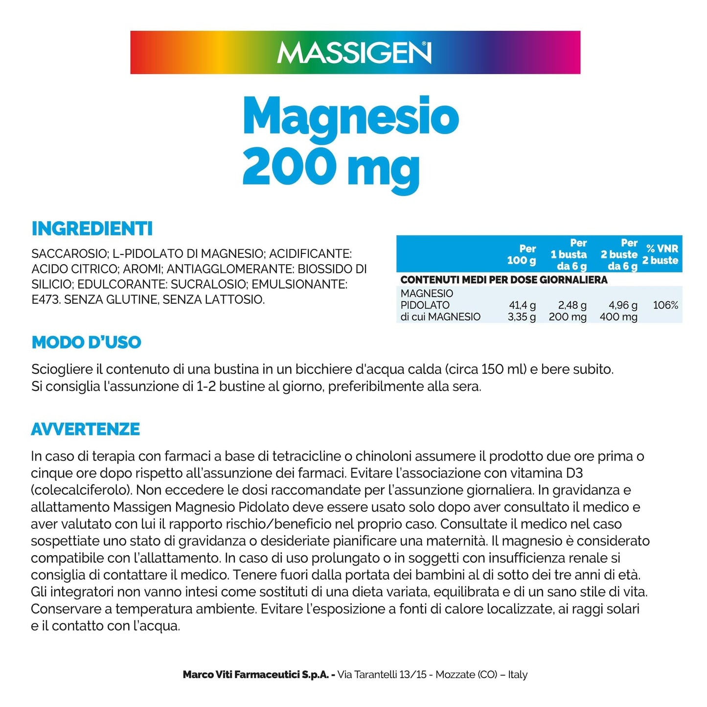 MASSIGEN Integratore Alimentare Magnesio, Aroma Limone, 20 Buste