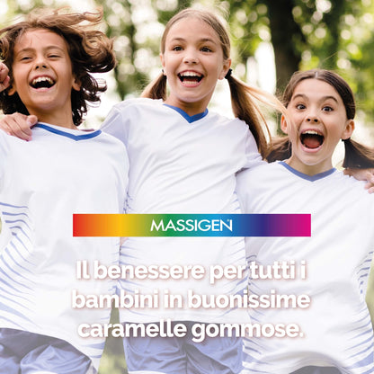 Massigen - Multi Gummy, Multivitaminico per Bambini 4-14 Anni, Vitamine Gommose con Vitamina A, C, E, D, B6, B12 e Acido Folico, 60 Caramelle, Quattro Gusti, Senza Glutine e Lattosio
