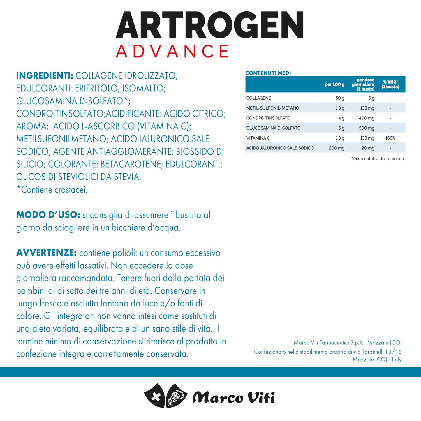 Artrogen Advance Buste, Integratore per Articolazioni con Peptidi di Collagene, Acido Ialuronico e Vitamina C, Supporta Cartilagini e Riduce Dolori Articolari, 20 Buste da 10 g