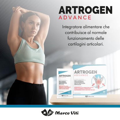 Artrogen Advance Buste, Integratore per Articolazioni con Peptidi di Collagene, Acido Ialuronico e Vitamina C, Supporta Cartilagini e Riduce Dolori Articolari, 20 Buste da 10 g
